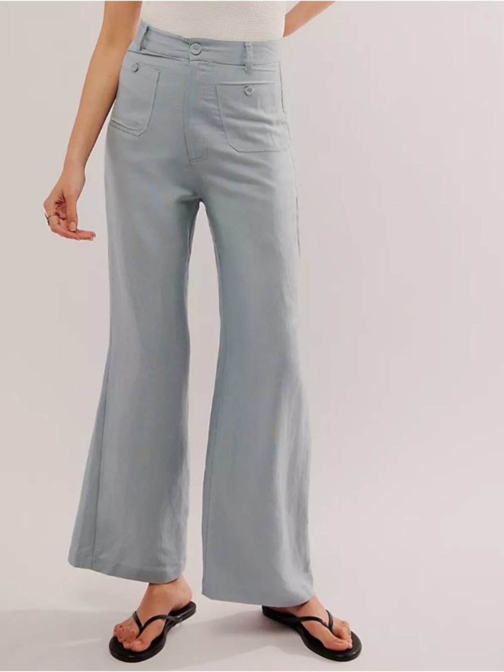 Rolla’s Sailor Wide Leg Cropped Pants Blue Linen Blend High Rise Size S